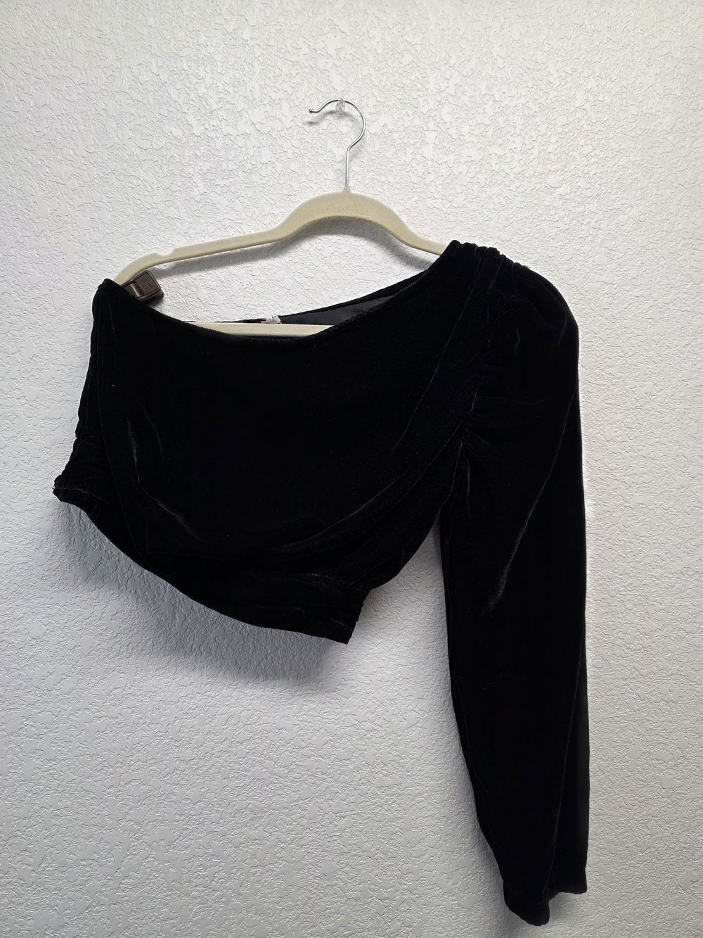Free People Tell Me About It Black Velvet One-Shoulder Top Size M